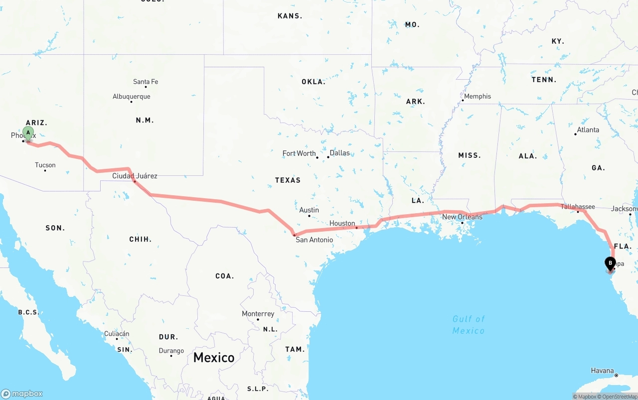 Shipping route from Mesa to St. Petersburg
