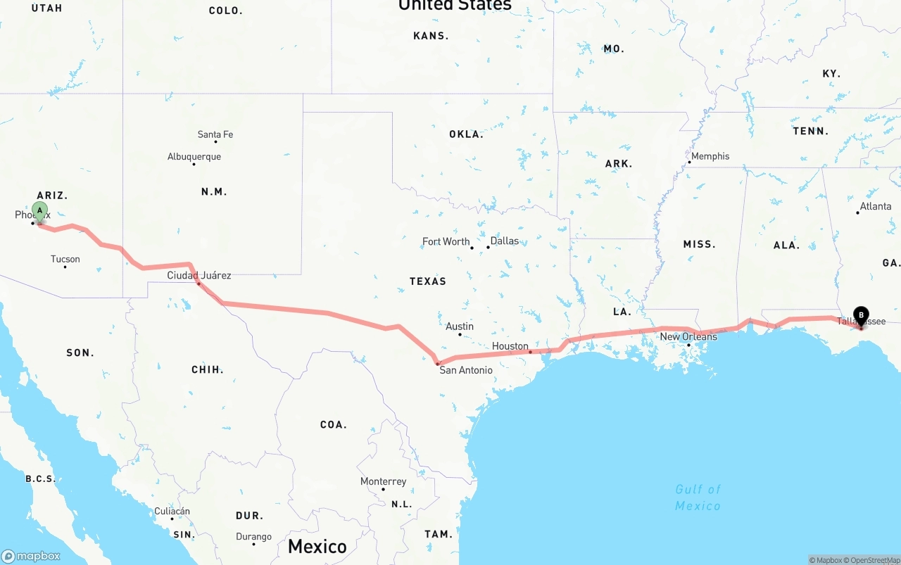 Shipping route from Mesa to Tallahassee