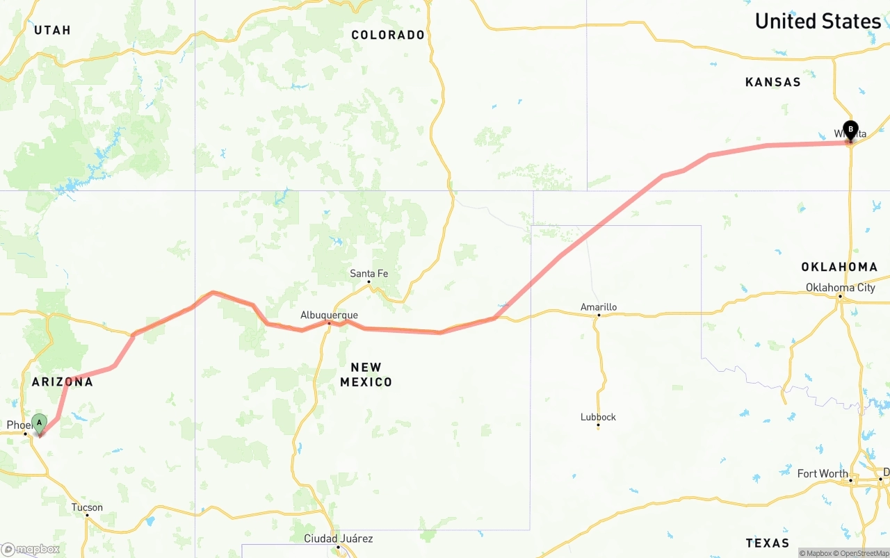 Shipping route from Mesa to Wichita
