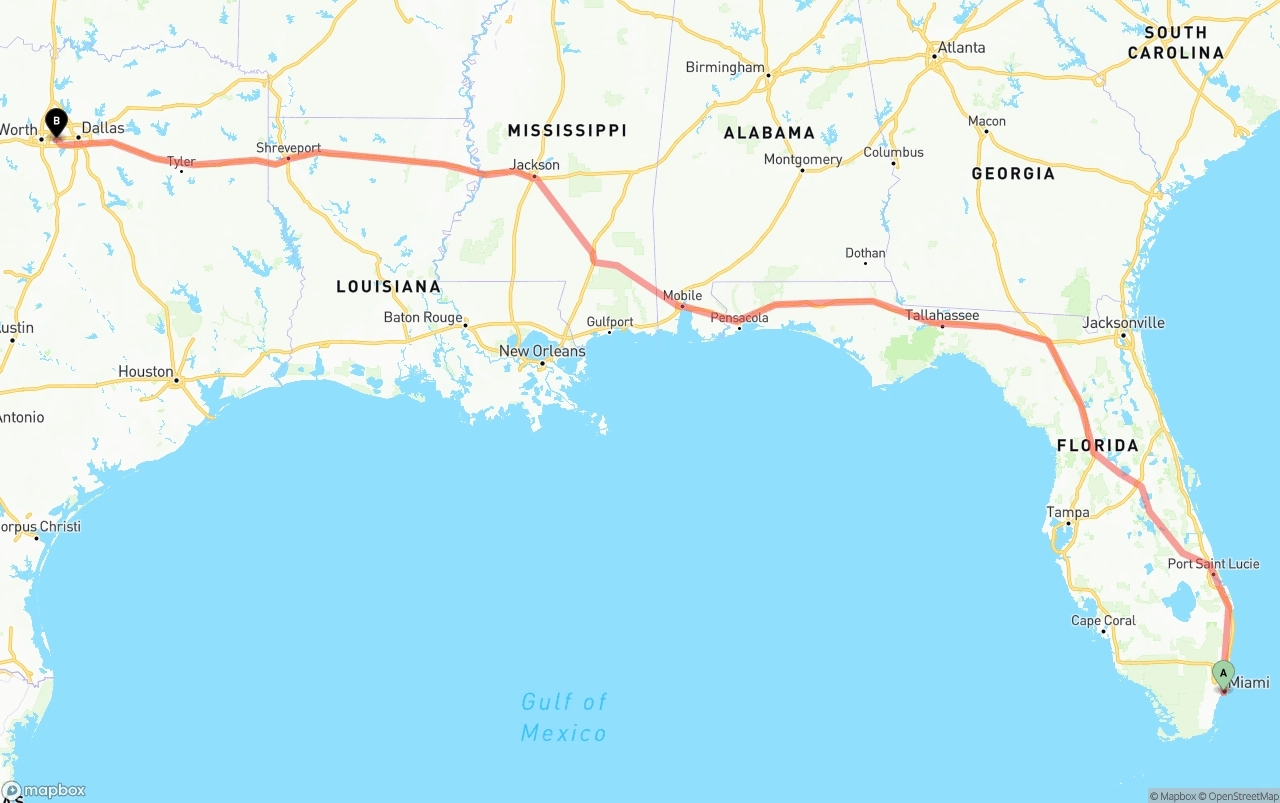 Shipping route from Miami to Arlington