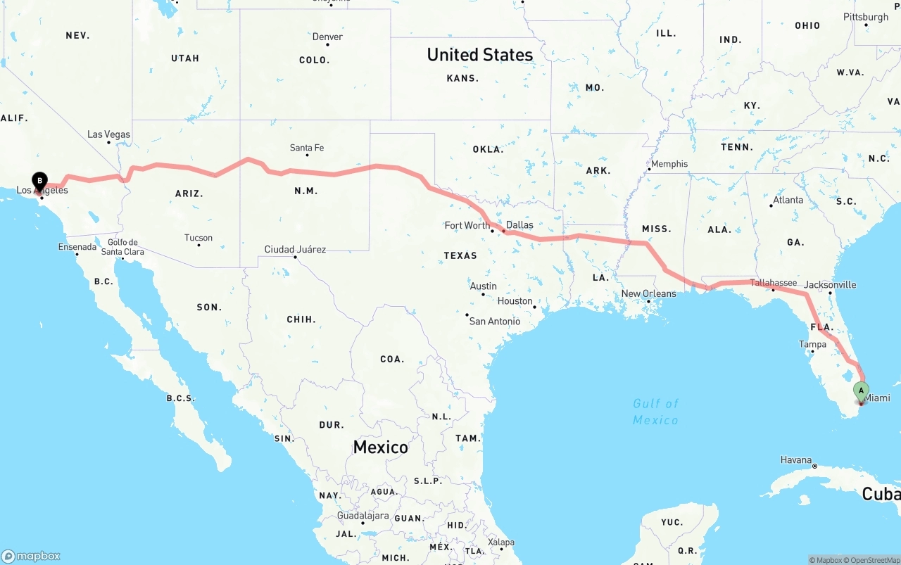 Shipping route from Miami to Bob Hope Airport