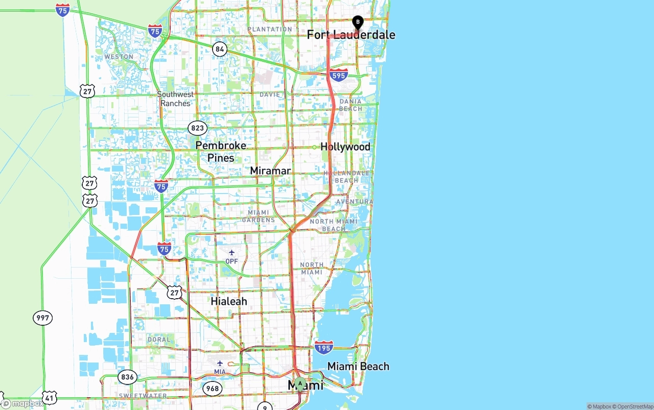 Shipping route from Miami to Ft. Lauderdale