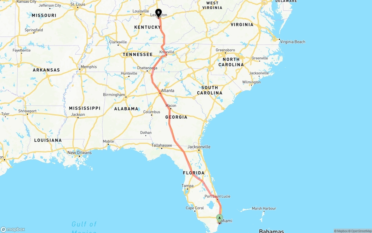 Shipping route from Miami to Lexington