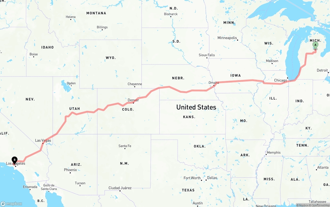 Shipping route from Michigan to Bob Hope Airport