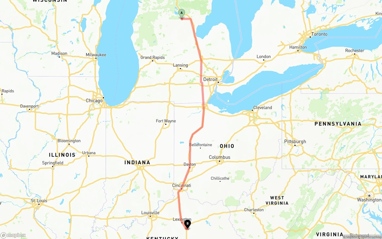 Shipping route from Michigan to Kentucky