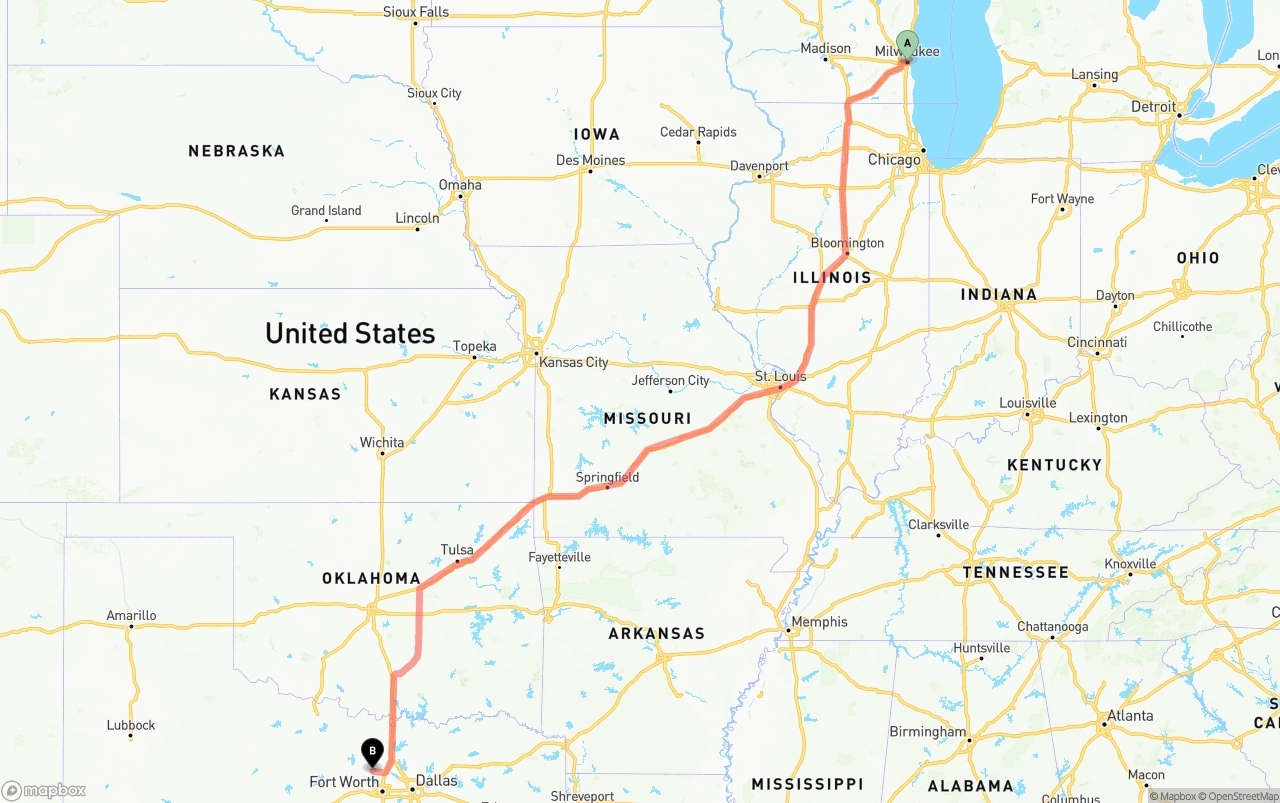 Shipping route from Milwaukee to Aurora