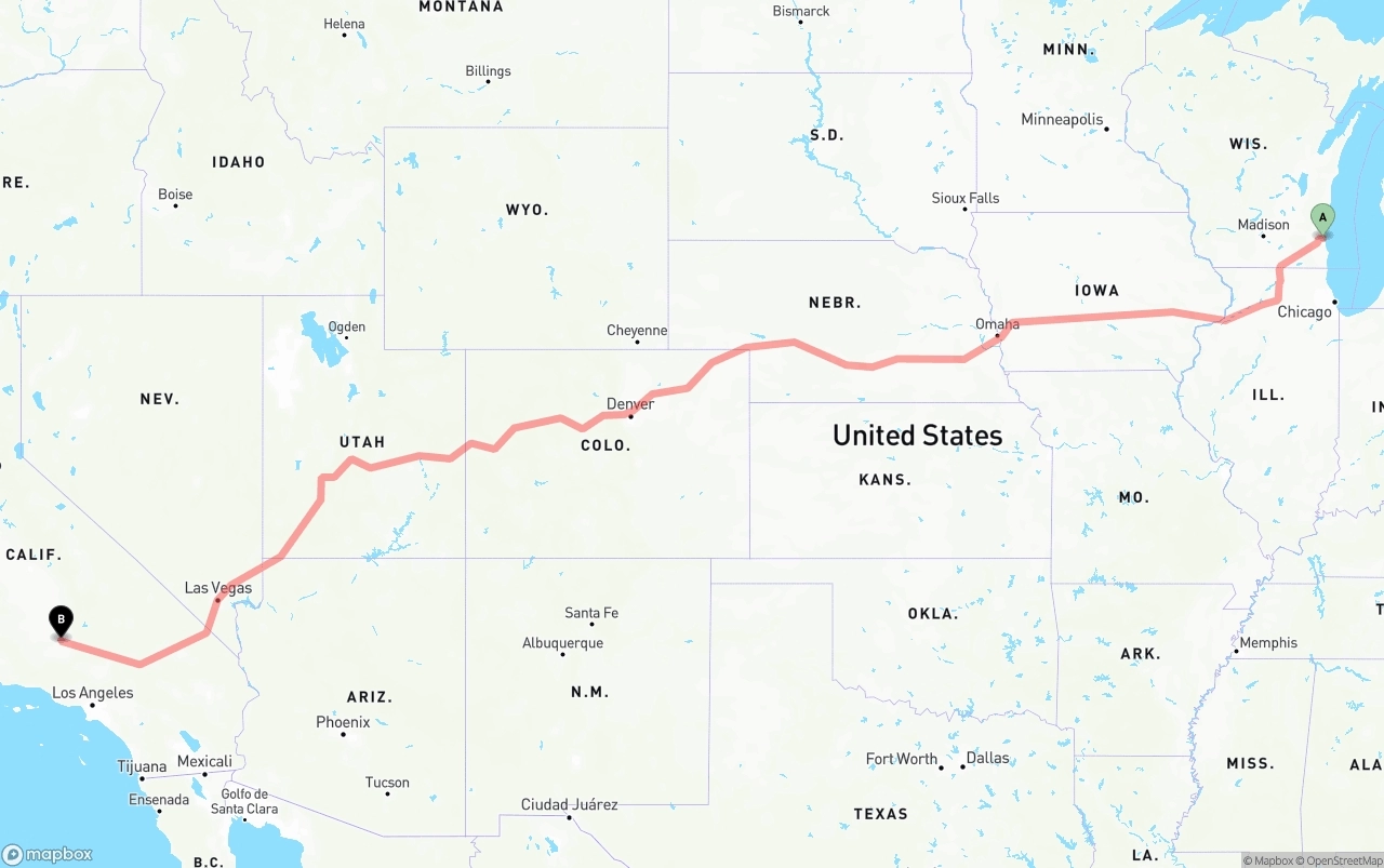 Shipping route from Milwaukee to Bakersfield