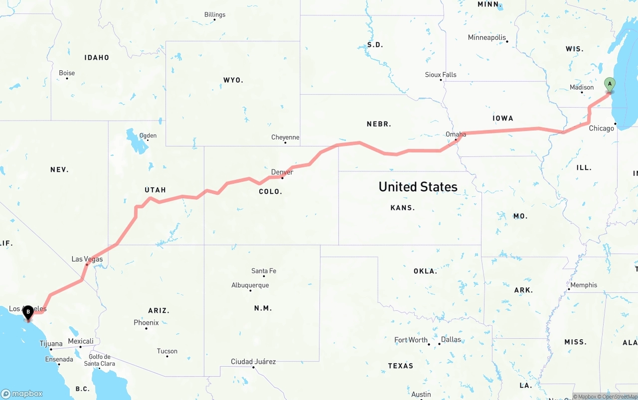 Shipping route from Milwaukee to Port of Long Beach