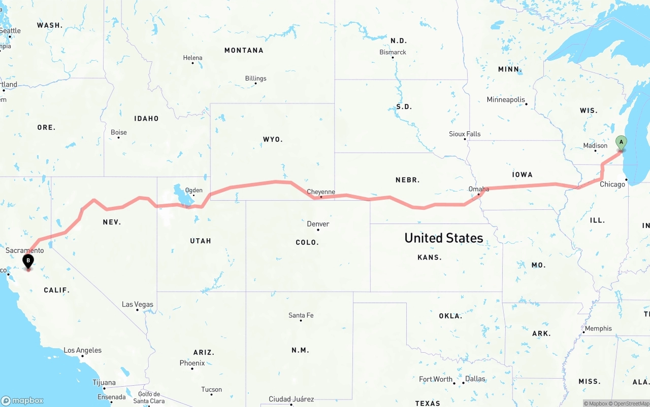 Shipping route from Milwaukee to Stockton