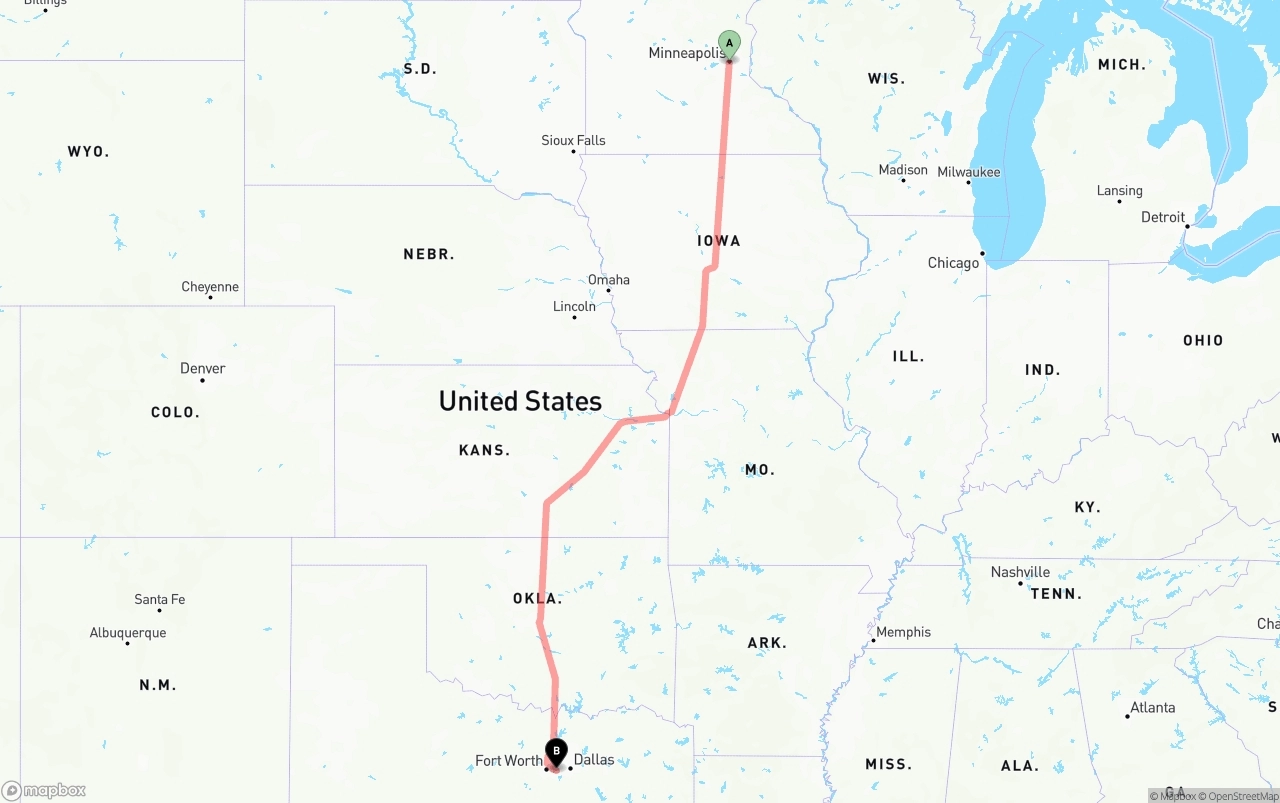 Shipping route from Minneapolis to Arlington