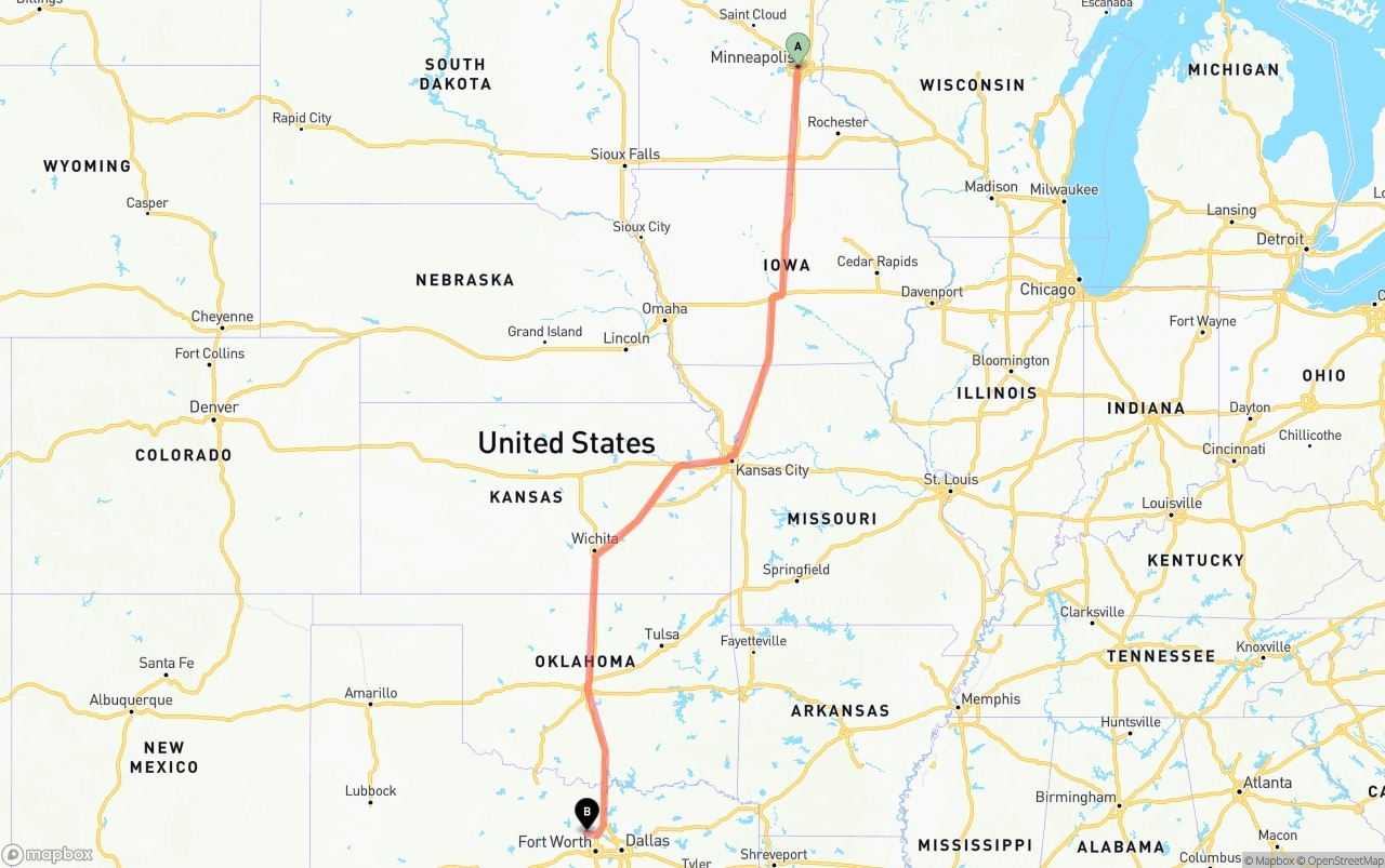 Shipping route from Minneapolis to Aurora