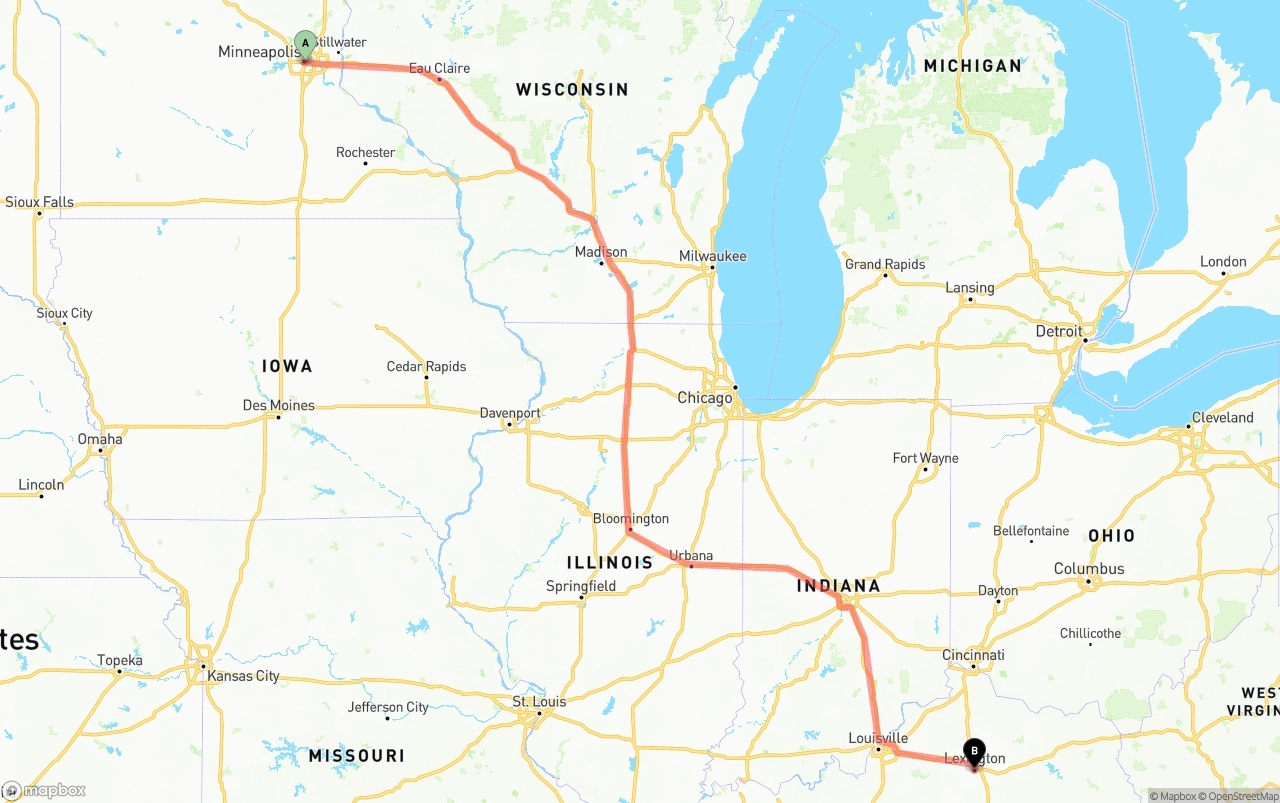 Shipping route from Minneapolis to Lexington