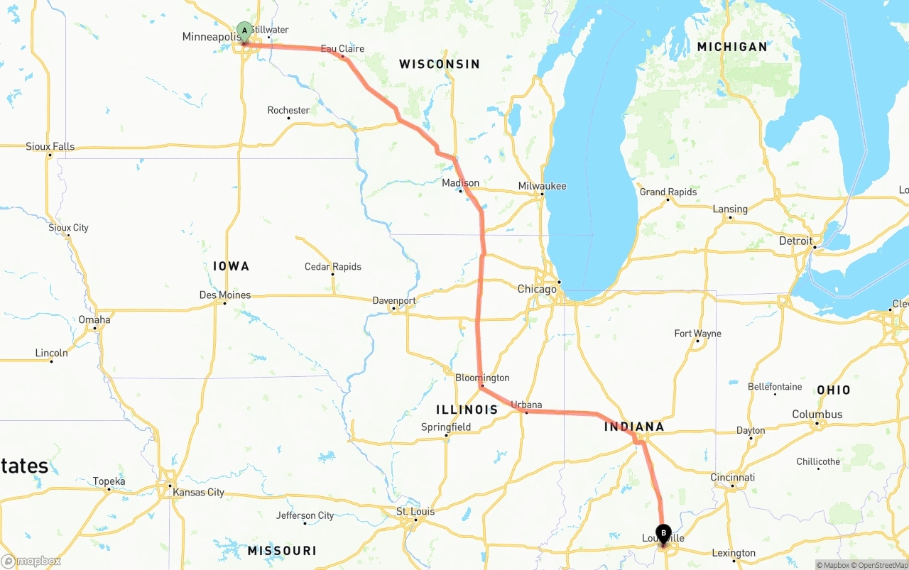 Shipping route from Minneapolis to Louisville