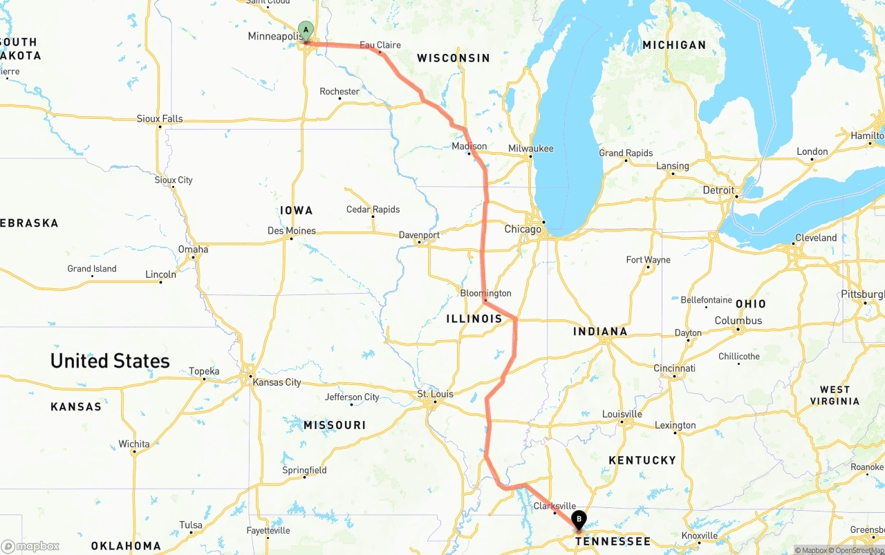 Shipping route from Minneapolis to Nashville
