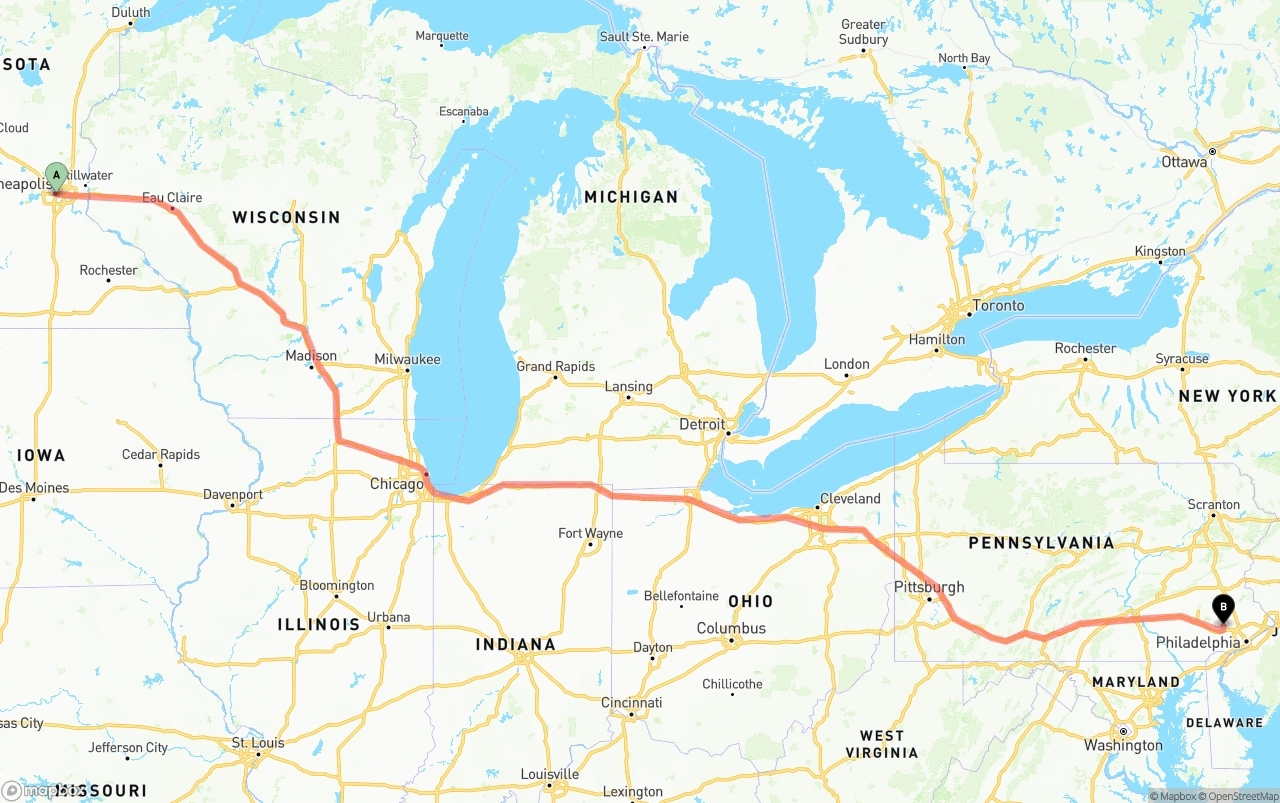 Shipping route from Minneapolis to Phoenix