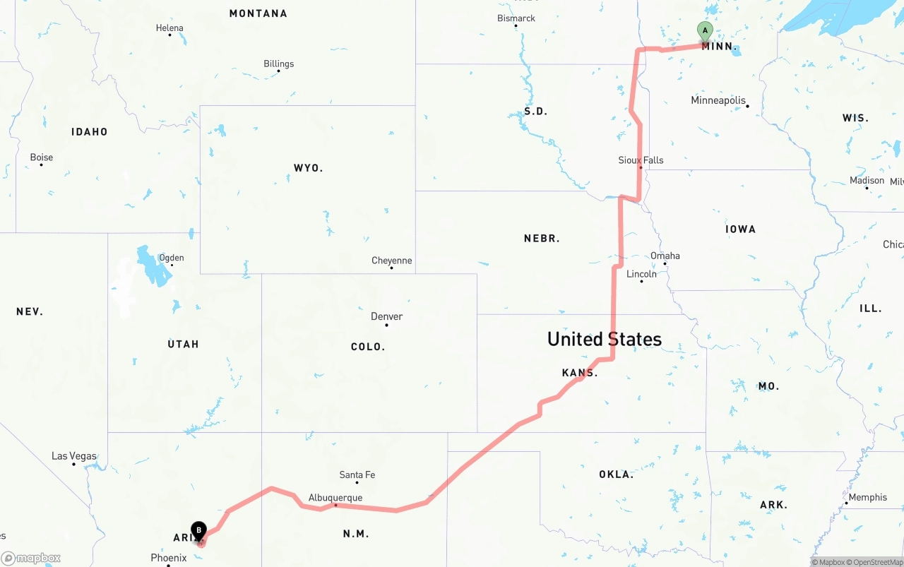 Shipping route from Minnesota to Arizona