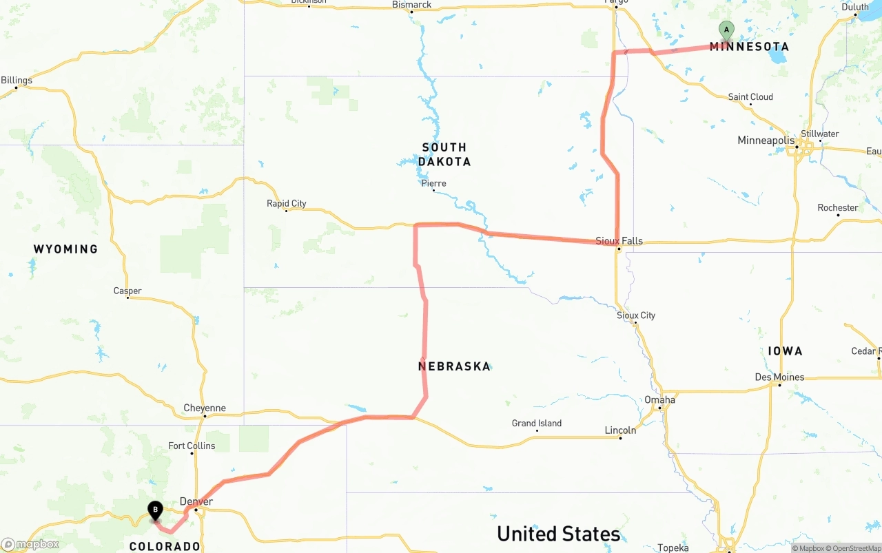 Shipping route from Minnesota to Colorado