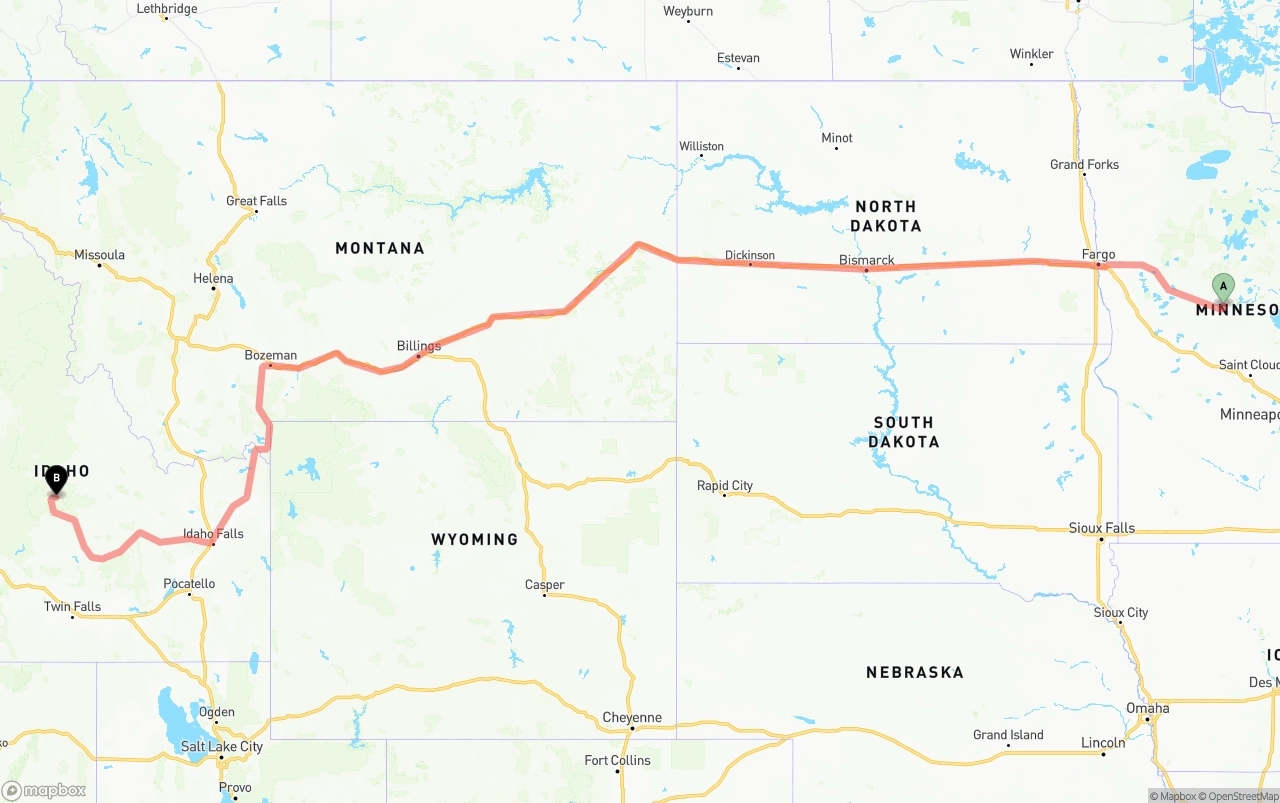Shipping route from Minnesota to Idaho