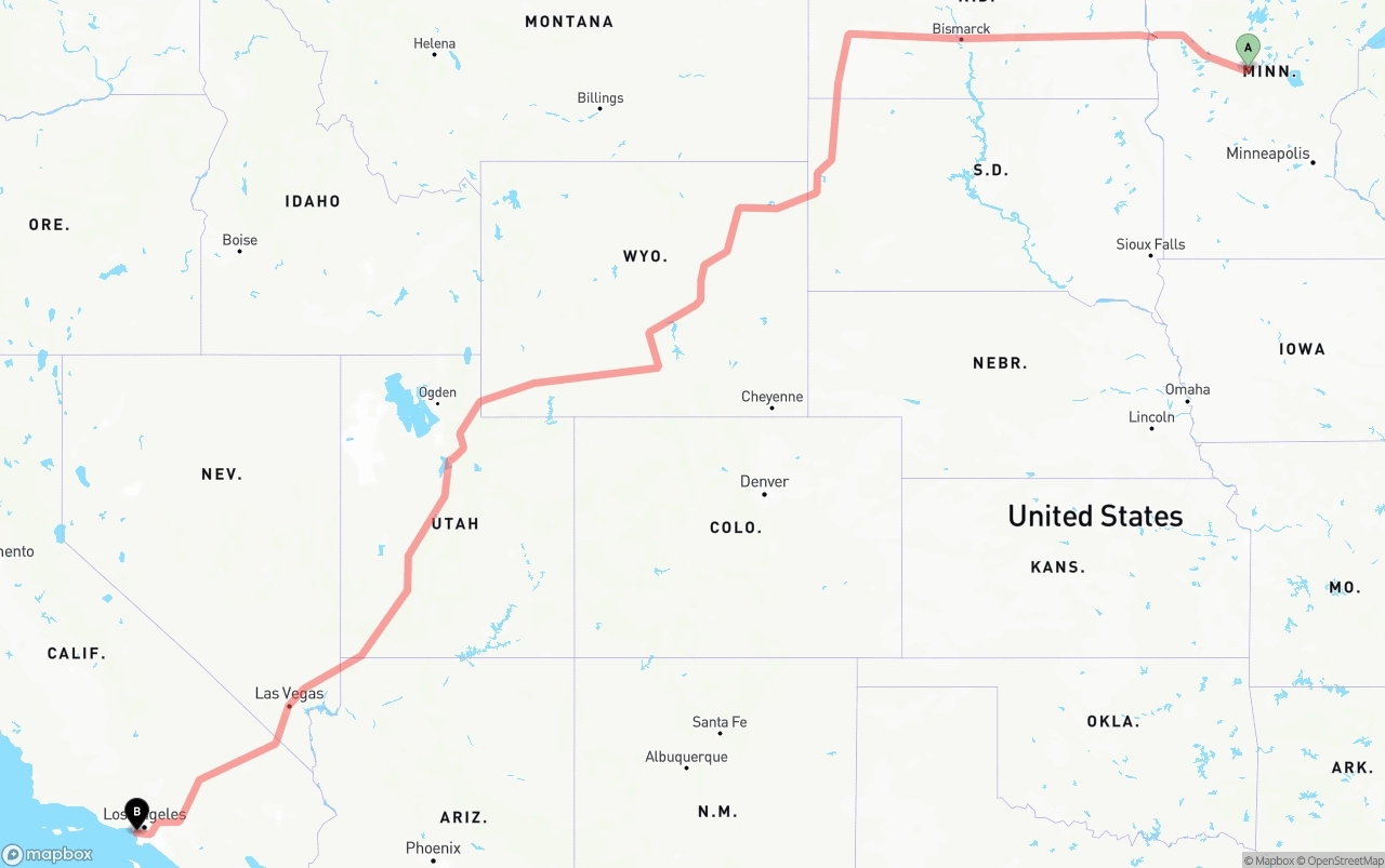 Shipping route from Minnesota to Los Angeles International Airport