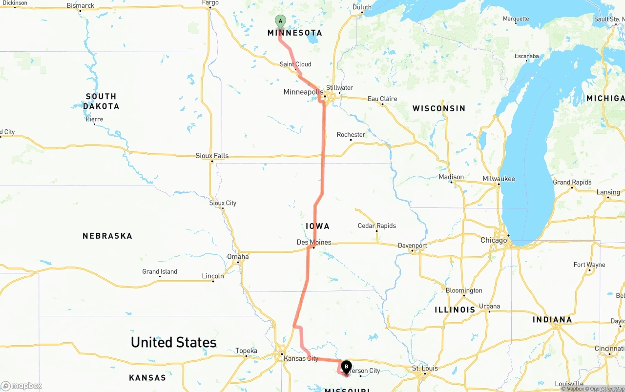 Shipping route from Minnesota to Missouri