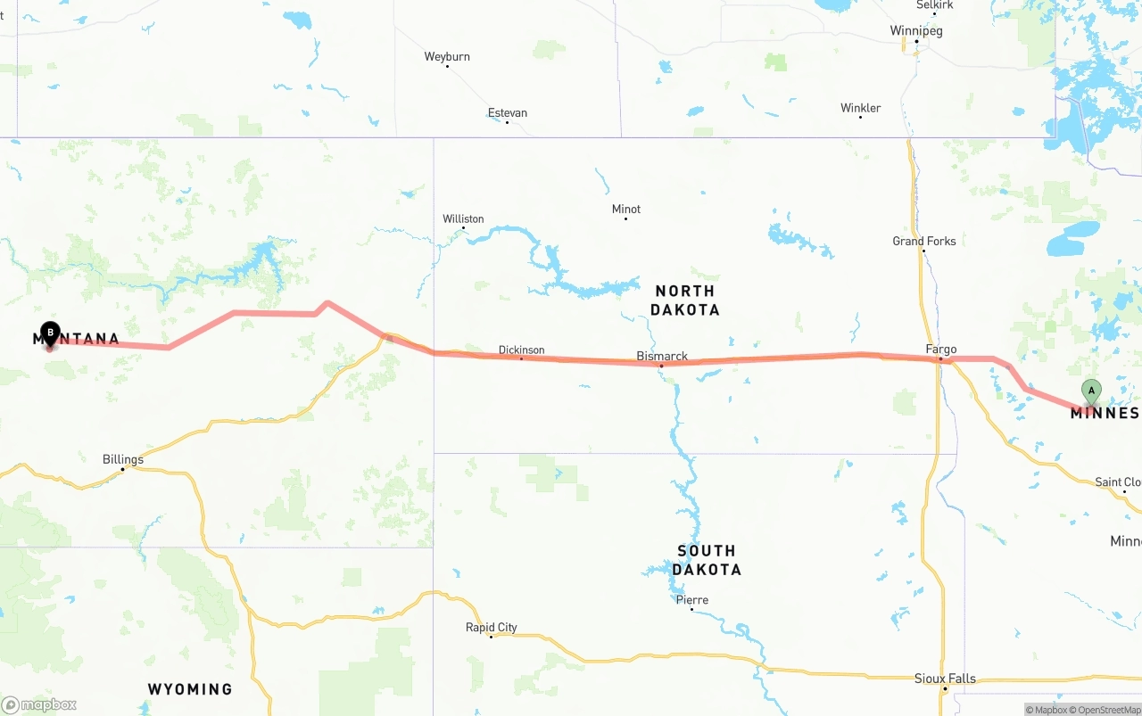 Shipping route from Minnesota to Montana