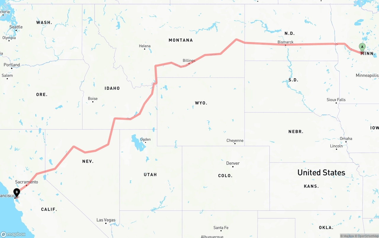 Shipping route from Minnesota to Port of Oakland