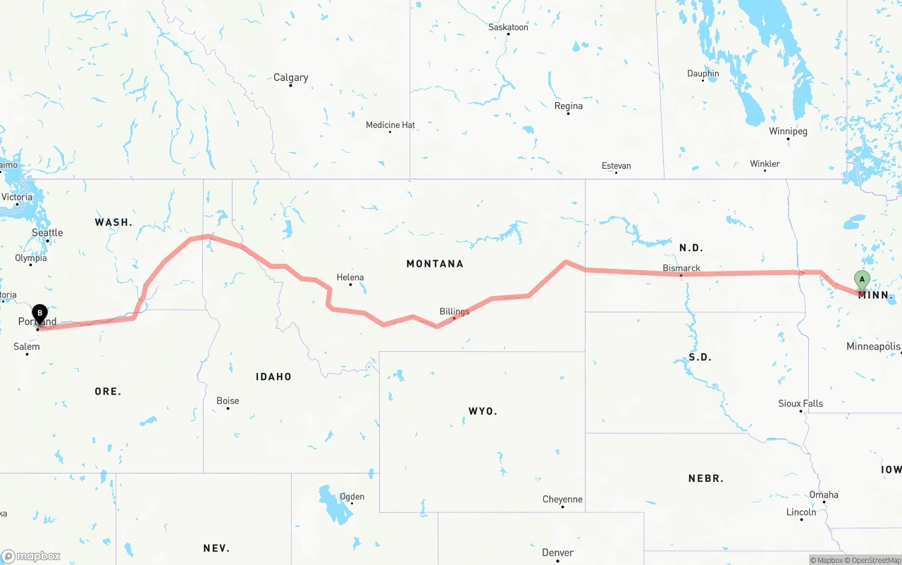 Shipping route from Minnesota to Port of Portland