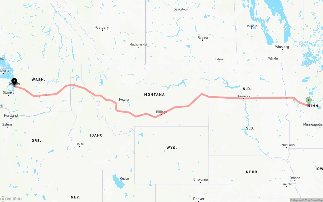Shipping route from Minnesota to Port of Seattle