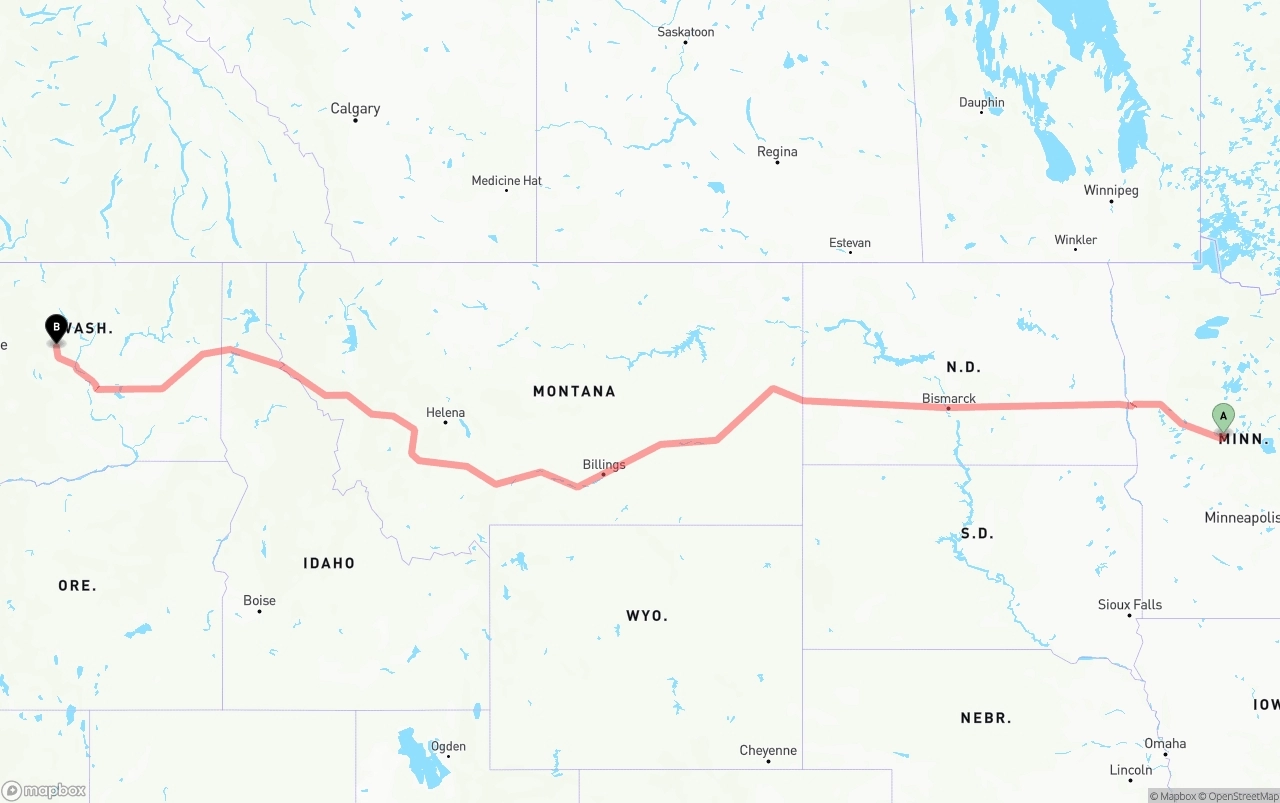 Shipping route from Minnesota to Washington