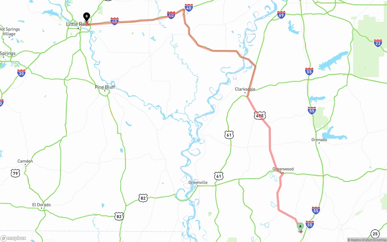Shipping route from Mississippi to Arkansas