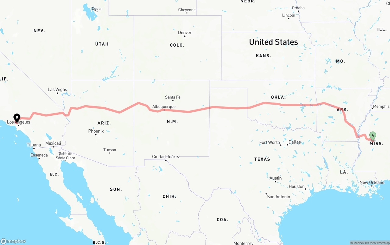 Shipping route from Mississippi to Bob Hope Airport