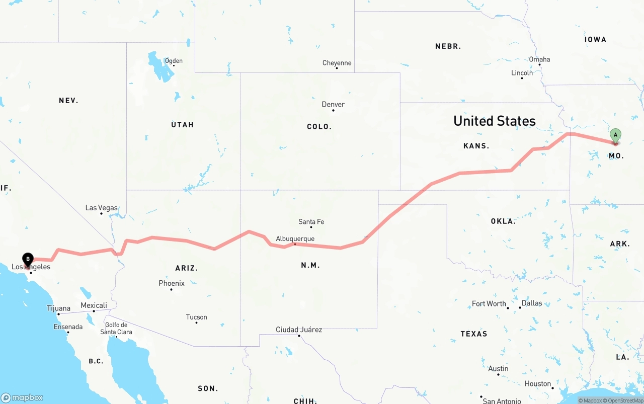 Shipping route from Missouri to Bob Hope Airport
