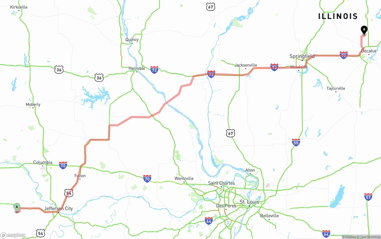 Shipping route from Missouri to Illinois