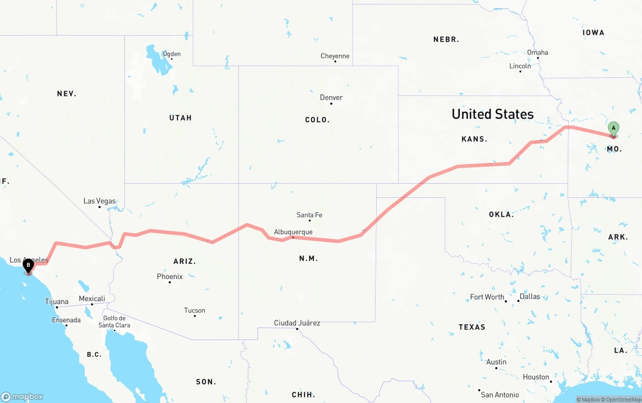 Shipping route from Missouri to Port of Los Angeles