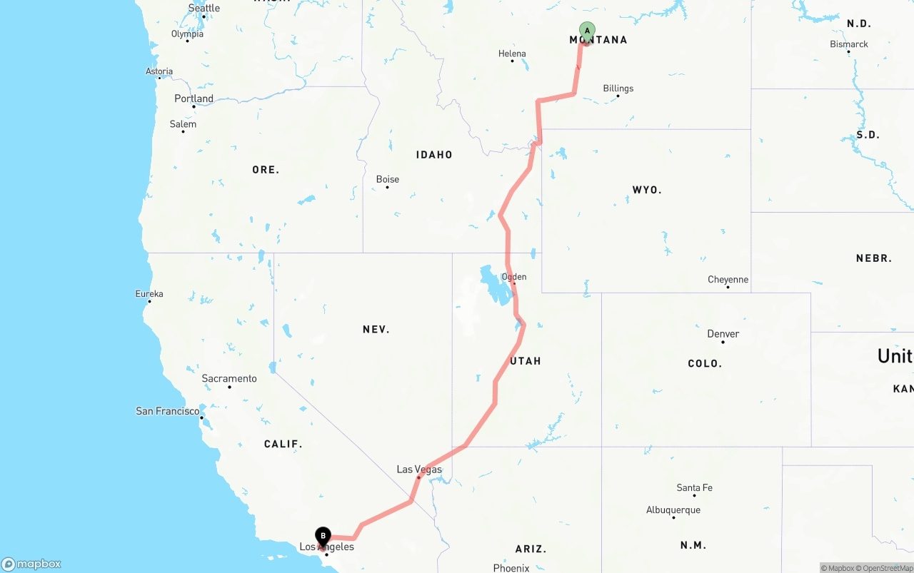 Shipping route from Montana to Bob Hope Airport