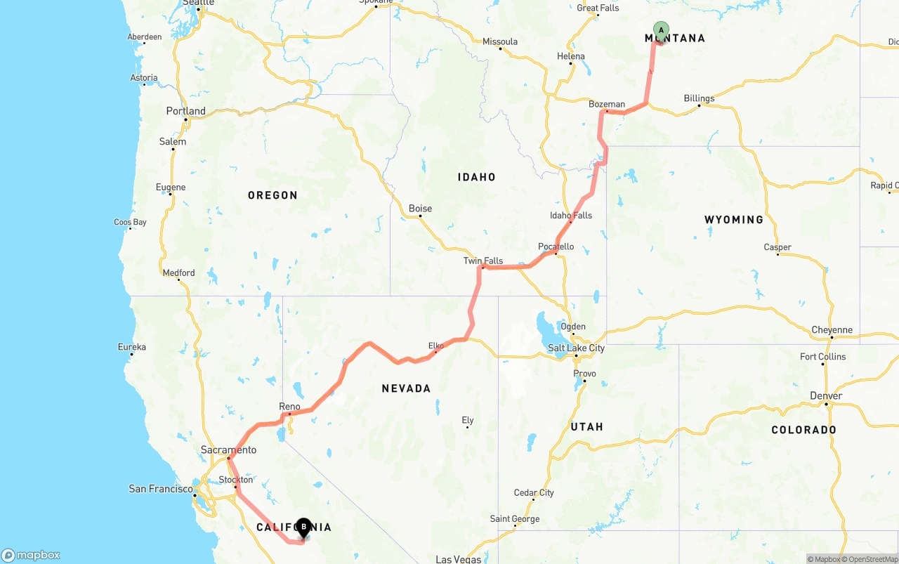 Shipping route from Montana to California