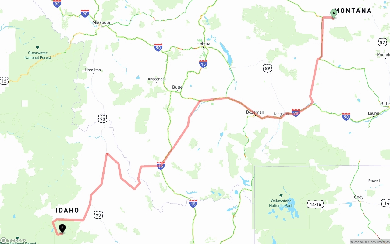 Shipping route from Montana to Idaho