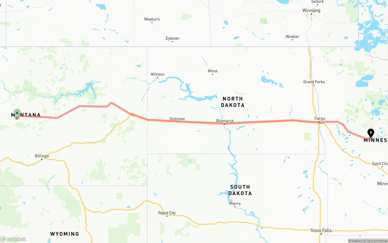 Shipping route from Montana to Minnesota