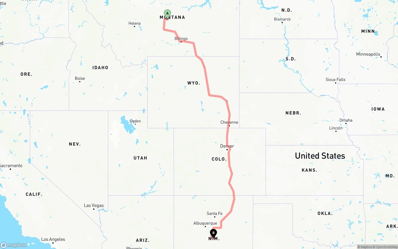 Shipping route from Montana to New Mexico
