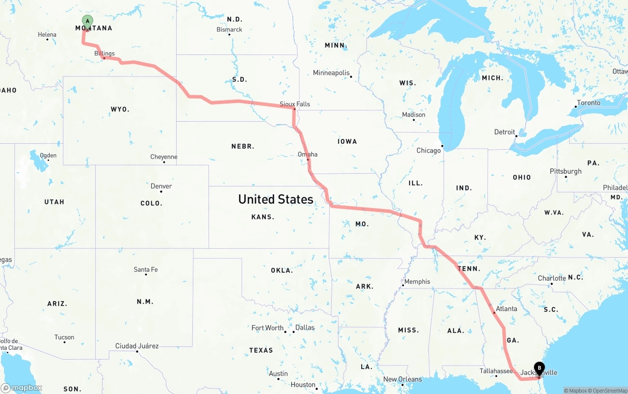 Shipping route from Montana to Port of Jacksonville