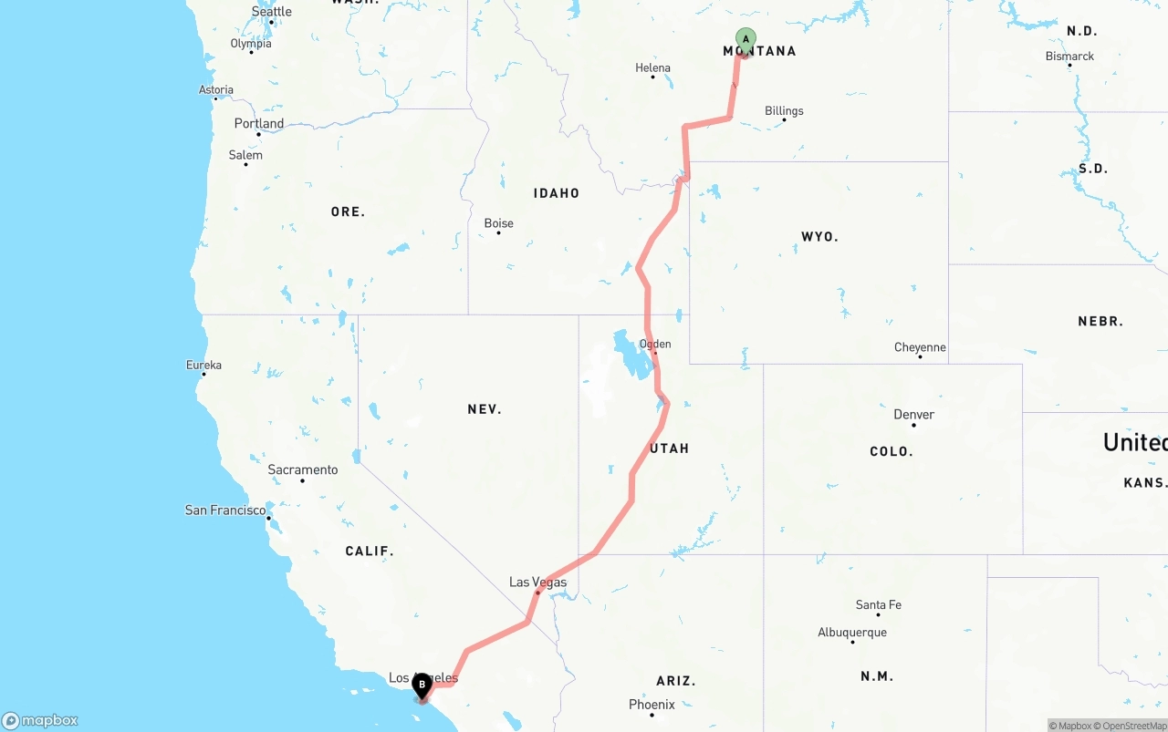 Shipping route from Montana to Port of Los Angeles