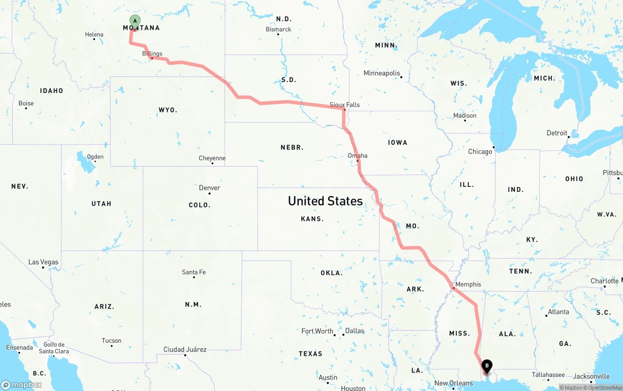 Shipping route from Montana to Port of Mobile