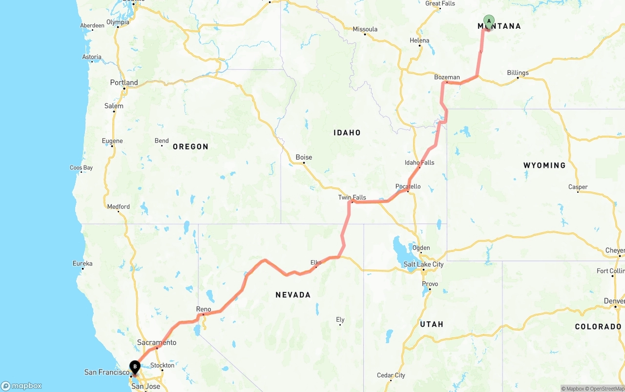 Shipping route from Montana to Port of Oakland