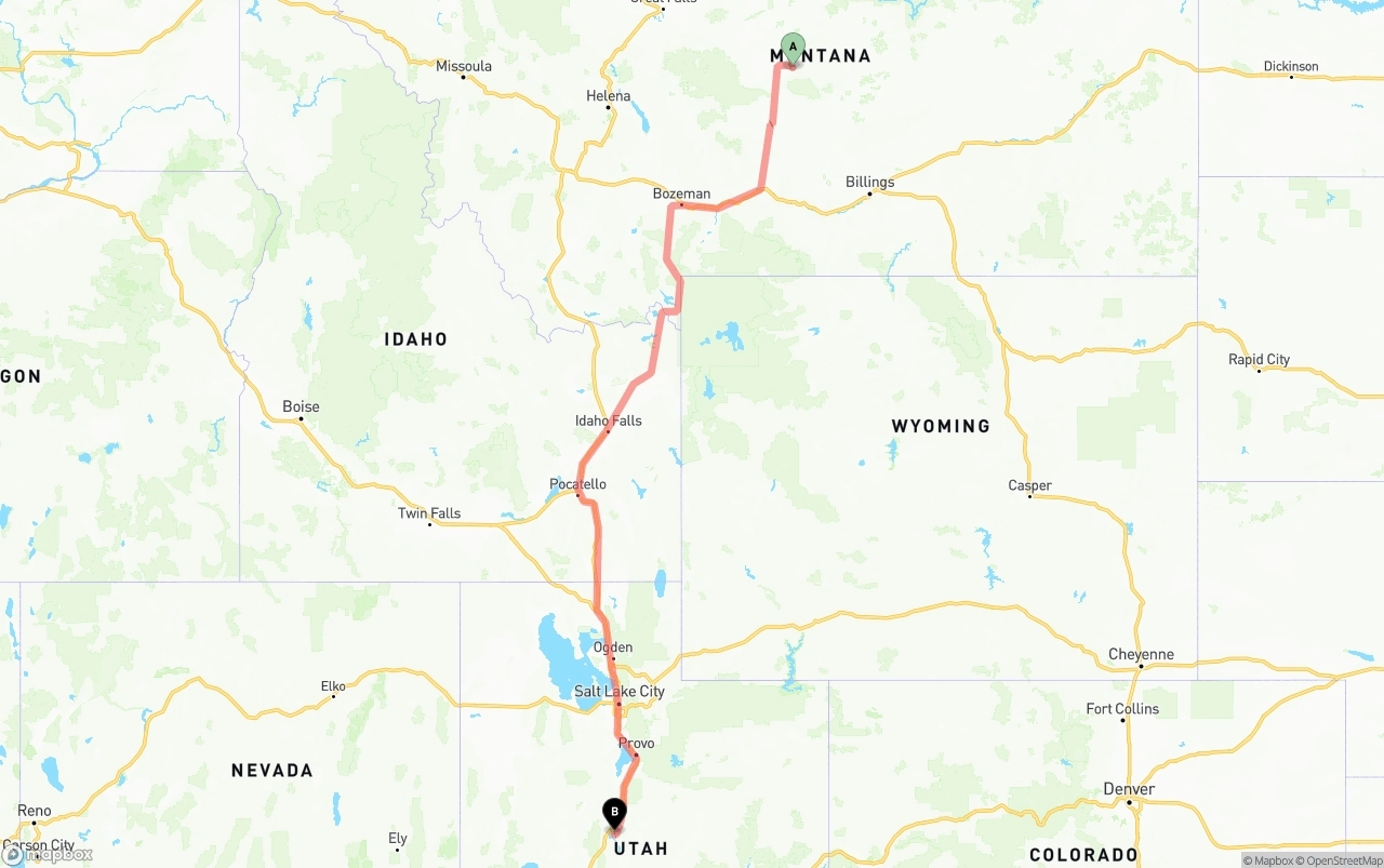 Shipping route from Montana to Utah