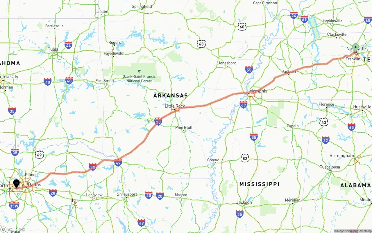 Shipping route from Nashville to Arlington