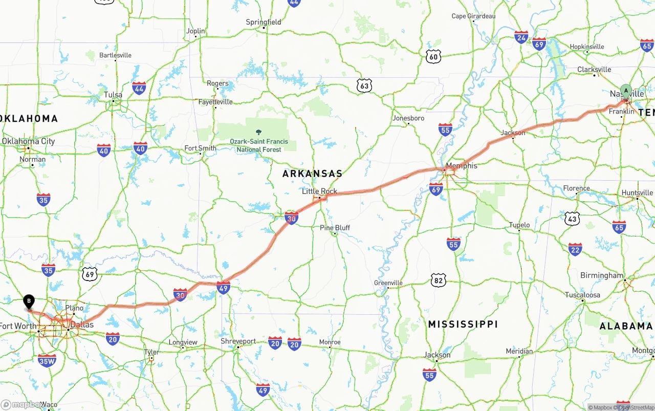 Shipping route from Nashville to Aurora