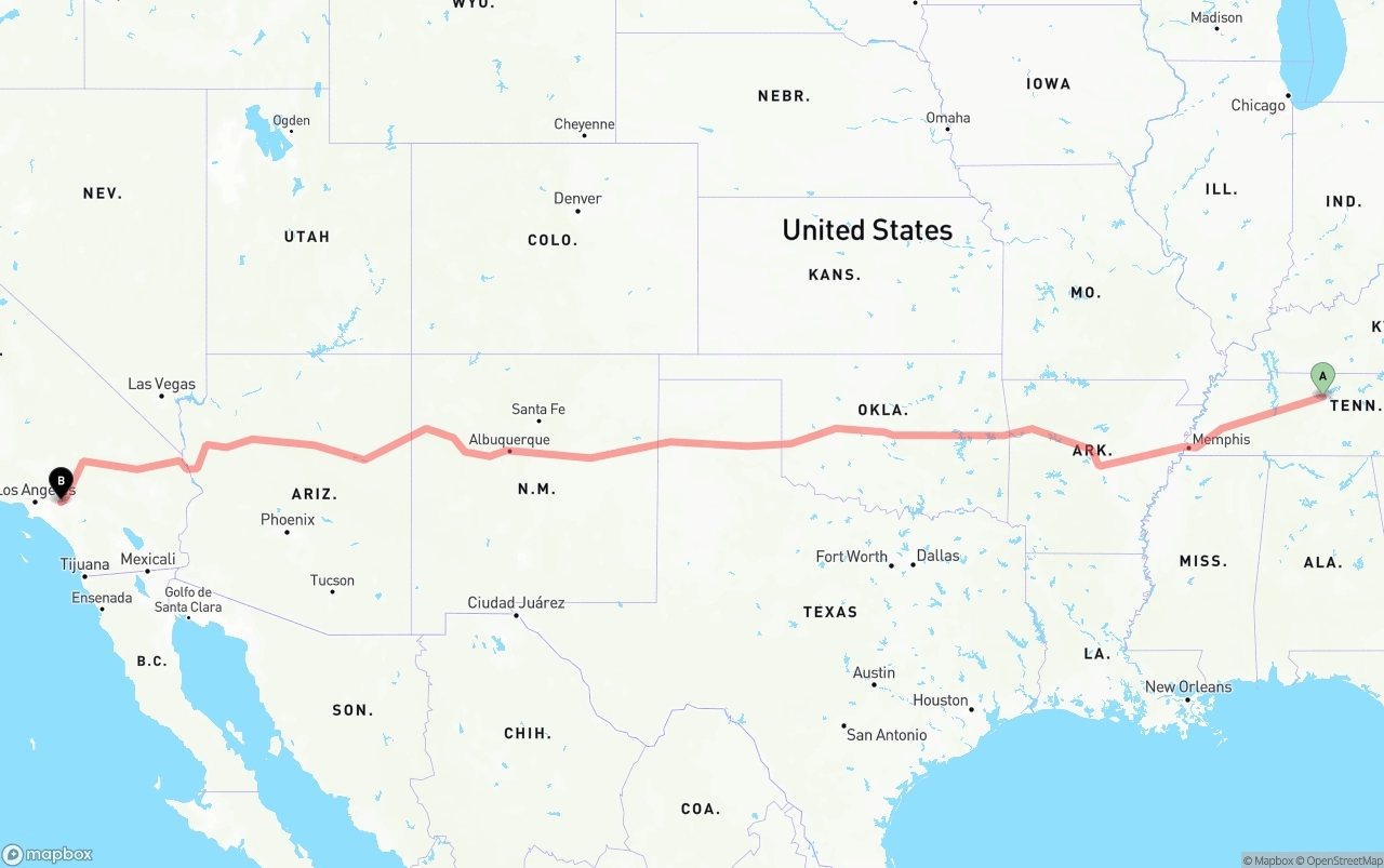 Shipping route from Nashville to Ontario International Airport