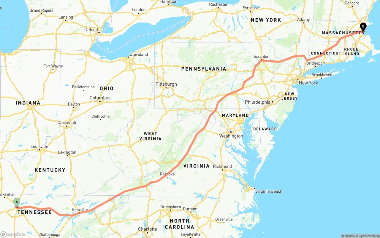 Shipping route from Nashville to Port of Boston
