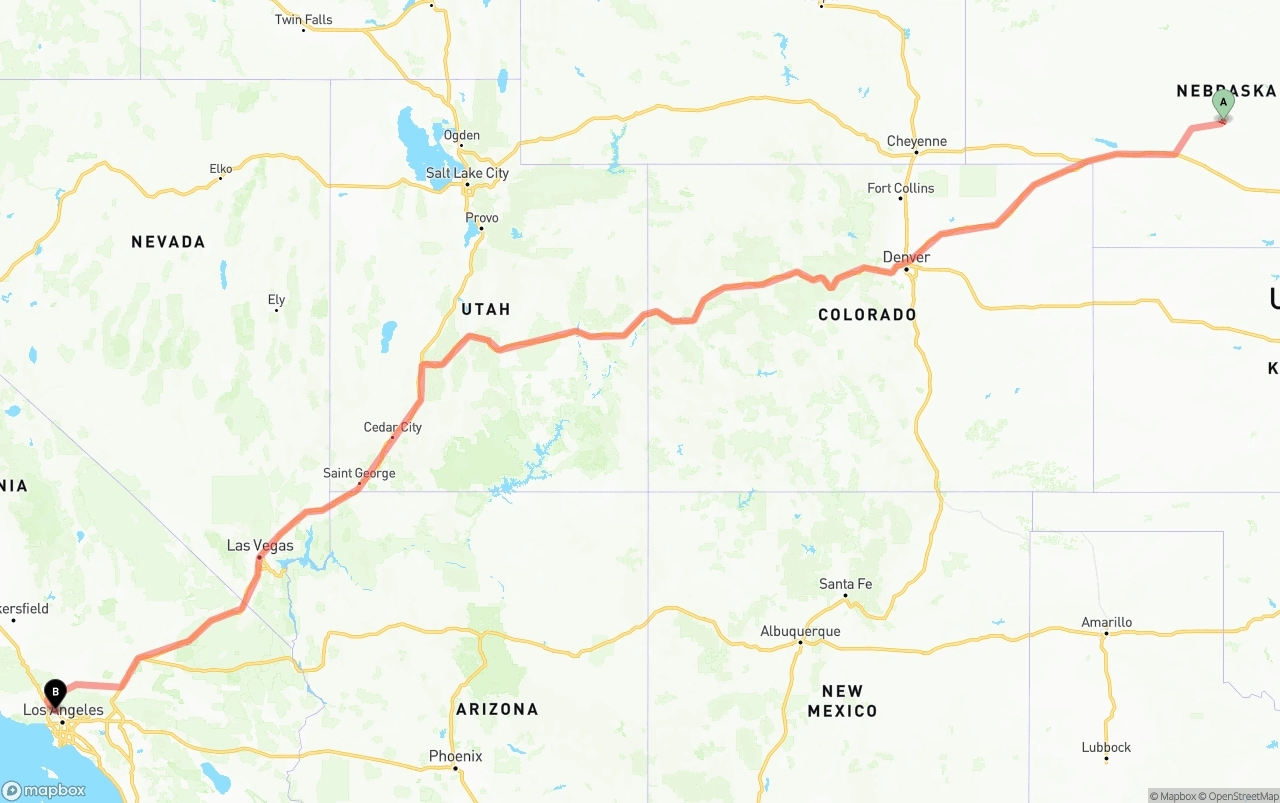 Shipping route from Nebraska to Bob Hope Airport