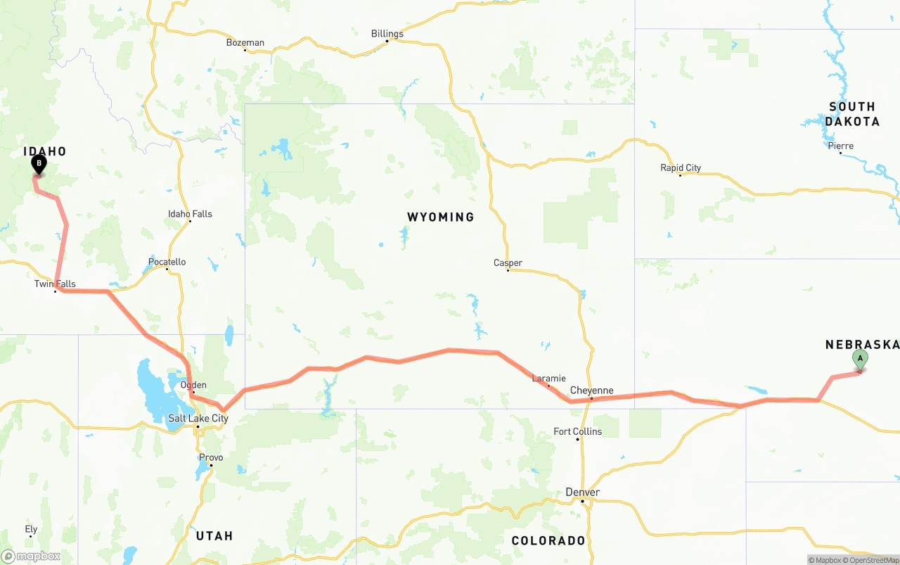 Shipping route from Nebraska to Idaho